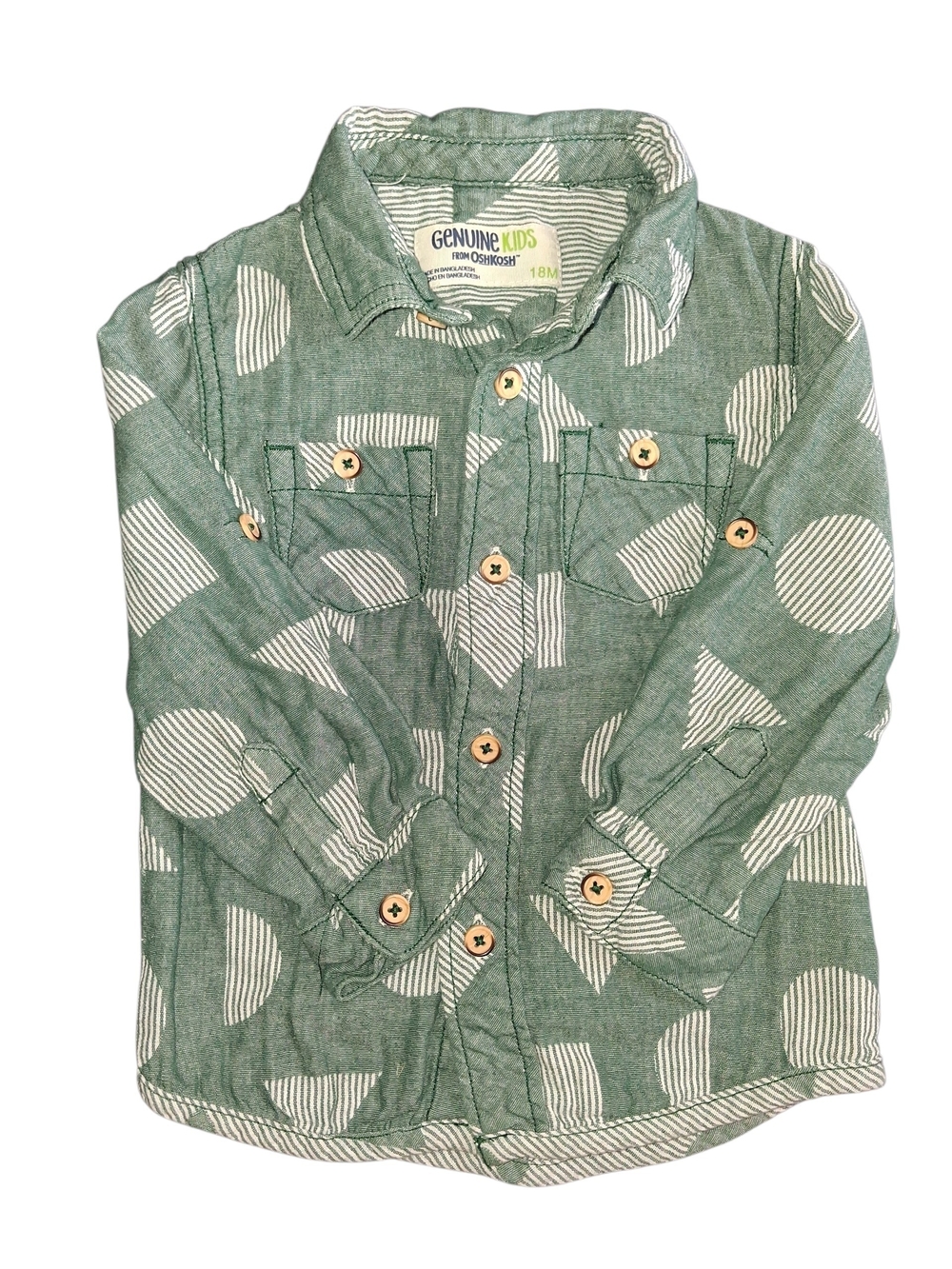 Osh Kosh Green Patterned Button-Up Shirt - 18M